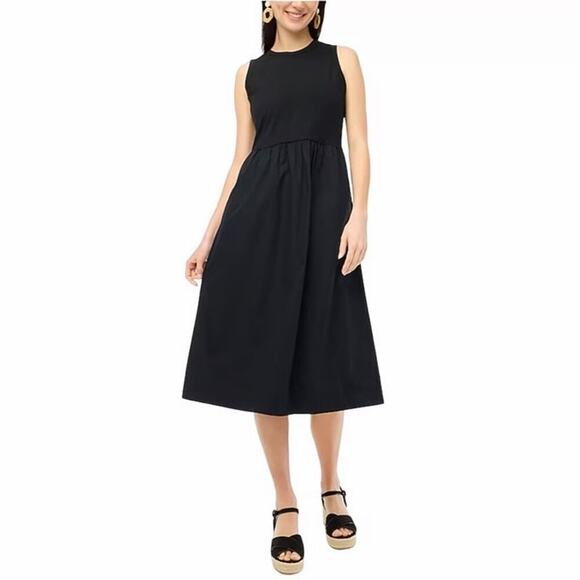 J. Crew Factory Dress High-Neck Mix-Knit Sleeveless A-Line Midi Black NWT M - Picture 1 of 7